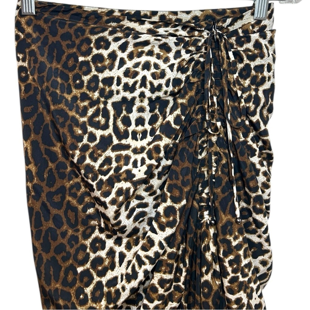 Veronica Beard - Women’s ‘Ari’ Leopard Silk Skirt, Ruched - Nude/Brown X-Small - Picture 7 of 17